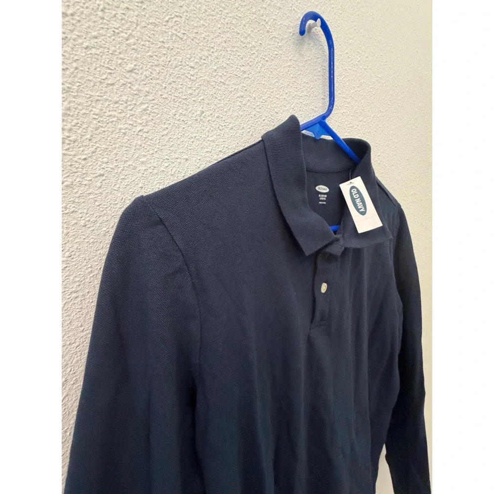 Old Navy Kids XL 14-16 Navy Blue Long Sleeve Pique Polo Shirt School Uniform NWT